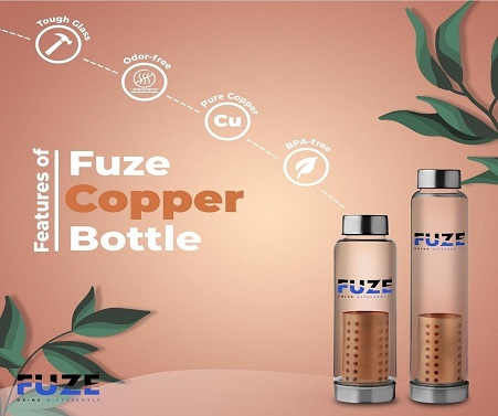 Fuze Glass Copper Bottle Manufacturers in Delhi, Fuze Glass Copper Bottle Suppliers